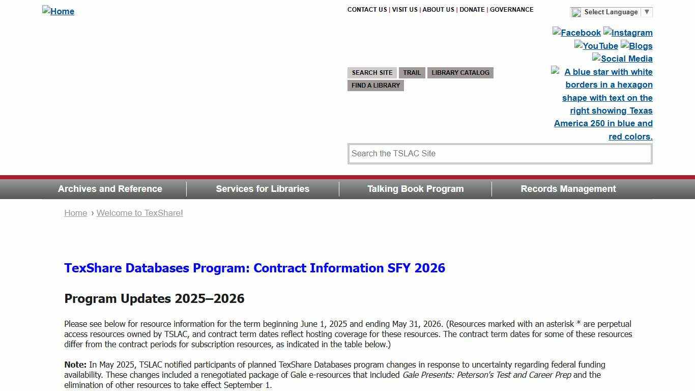 List of TexShare Databases SFY 2026 - Texas State Library and Archives Commission | Texas State Library